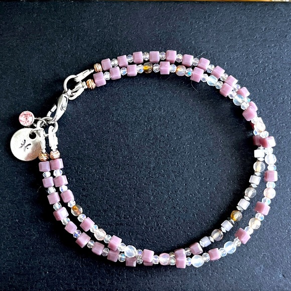 PISCES March Birthstone Bracelet, Dainty Jasper Pink and Silver Bracelet - Picture 4 of 5